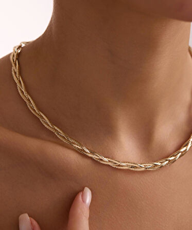 14 Ayar Üçlü Zarif Italyan Örgü Kolye