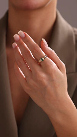 14 Ayar Altın Yeşil Taşlı Yüzük