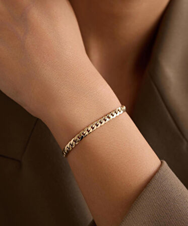 14 Ayar Altın İtalyan Yassı Gurmet Bileklik 4 mm