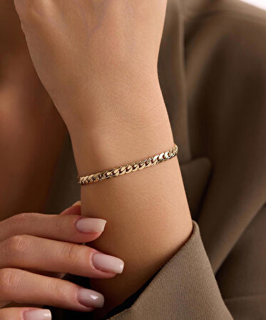 14 Ayar Altın İtalyan Yassı Gurmet Bileklik 4 mm