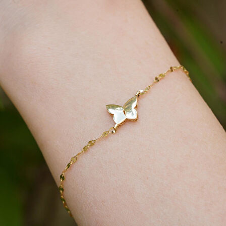 14 Ayar Altın Kelebek Aynalı Zincir Bileklik