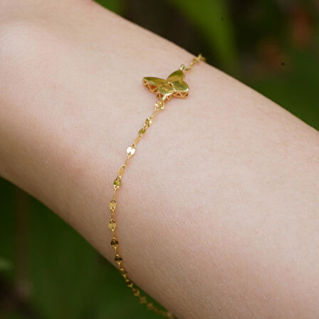 14 Ayar Altın Kelebek Aynalı Zincir Bileklik