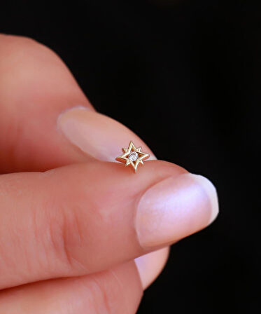 14 Ayar Altın Taşlı Kutup Yıldızı Tragus Piercing