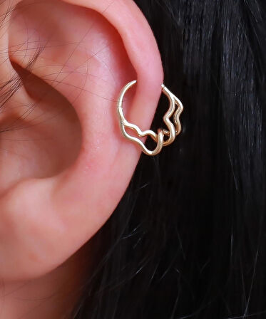 14 Ayar Altın İç İçe Kıvrımlı Halka Tragus Piercing