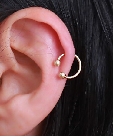 14 Ayar Altın Çift Toplu Halka Tragus Piercing