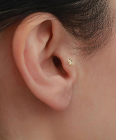14 Ayar Altın Taşlı Yıldız Tragus Piercing