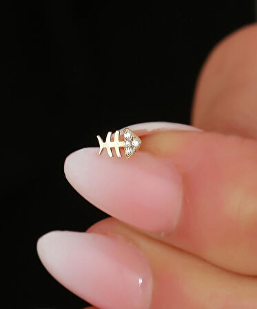14 Ayar Altın Taşlı Balık Tragus Piercing