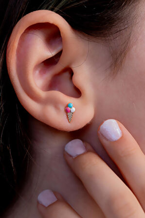 14 Ayar Altın Dondurma Küpe