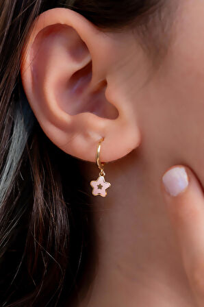 14 Ayar Altın Pembe Mineli Yıldız Çocuk Küpesi