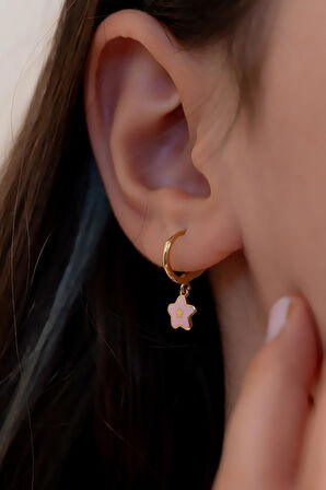 14 Ayar Altın Pembe Mineli Yıldız Çocuk Küpesi