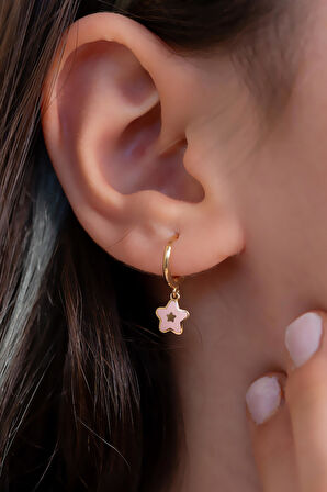 14 Ayar Altın Pembe Mineli Yıldız Çocuk Küpesi