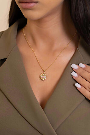 14 Ayar Altın Fuşya Taşlı Anka Kolye