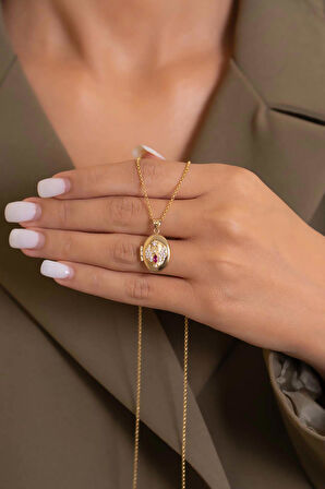 14 Ayar Altın Fuşya Taşlı Anka Kolye