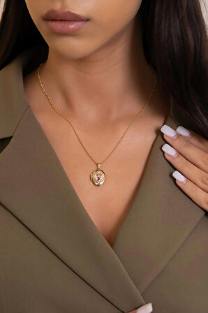 14 Ayar Altın Fuşya Taşlı Anka Kolye