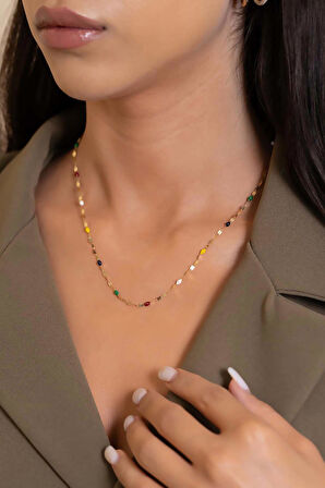 14 Ayar Altın Renkli Aynalı Zincir Kolye