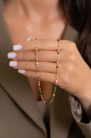 14 Ayar Altın Renkli Aynalı Zincir Kolye