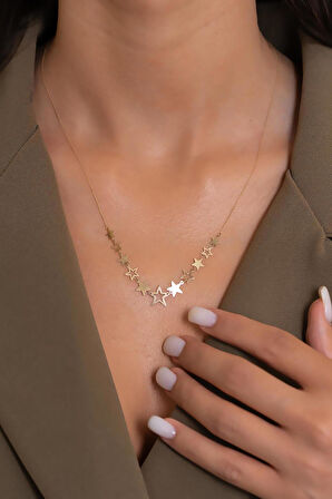 14 Ayar Altın Sıralı Yıldız Zincir Kolye