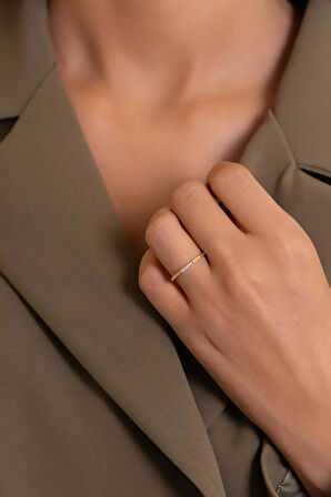 14 Ayar Altın Minimal Taşlı Geometrik Yüzük