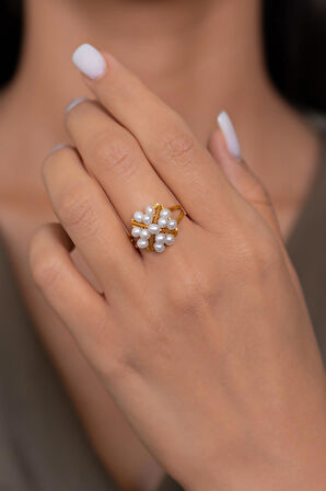 14 Ayar Altın Pramit İnci Yüzük