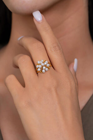 14 Ayar Altın Pramit İnci Yüzük