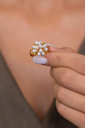 14 Ayar Altın Pramit İnci Yüzük