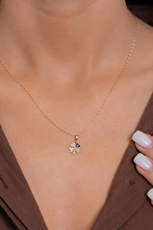 14 Ayar Altın Taşlı Mineli Yonca Kolye