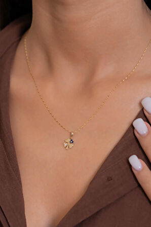 14 Ayar Altın Taşlı Mineli Yonca Kolye