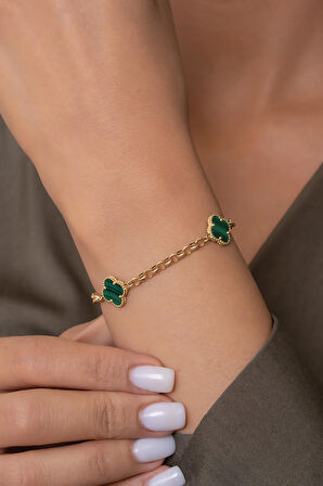 14 Ayar Altın Yeşil Yonca Bileklik