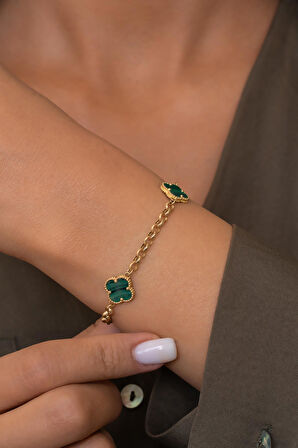 14 Ayar Altın Yeşil Yonca Bileklik