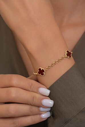 14 Ayar Altın Kırmızı Yonca Bileklik
