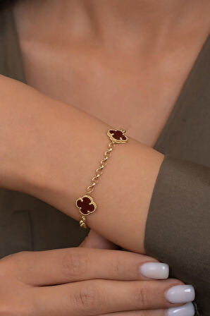 14 Ayar Altın Kırmızı Yonca Bileklik