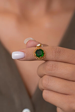 14 Ayar Altın Yeşil Taşlı Telkari Kolye Ucu