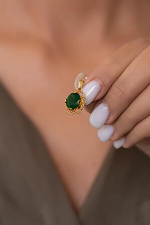 14 Ayar Altın Yeşil Taşlı Telkari Kolye Ucu