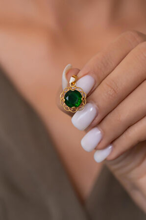 14 Ayar Altın Yeşil Taşlı Telkari Kolye Ucu