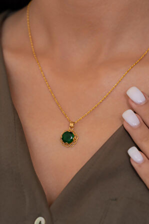 14 Ayar Altın Yeşil Taşlı Telkari Kolye