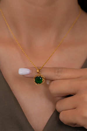 14 Ayar Altın Yeşil Taşlı Telkari Kolye