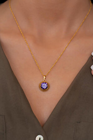 14 Ayar Altın Mor Taşlı Telkari Kolye