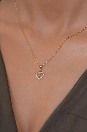 14 Ayar Altın Kuzey Yıldızı Kalkan Kolye