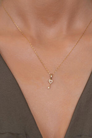 14 Ayar Altın Kalpli Anahtar Kolye