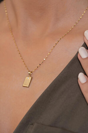 14 Ayar Altın Külçe Tasarımlı Tektaş Kolye