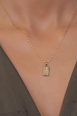 14 Ayar Altın Külçe Tasarımlı Tektaş Kolye