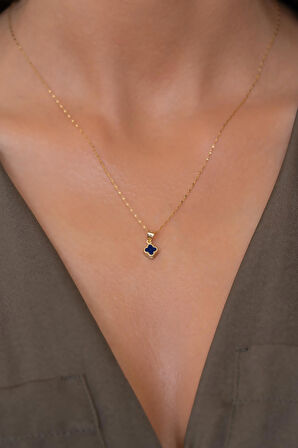 14 Ayar Altın Lacivert Yonca Kolye