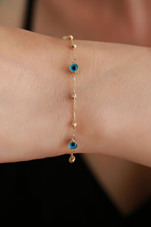 14 Ayar Altın Mavi Gözlü Dorikalı Bileklik