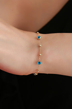 14 Ayar Altın Mavi Gözlü Dorikalı Bileklik