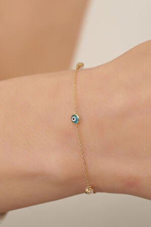 14 Ayar Altın Üç Mavi Nazar Gözlü Bileklik