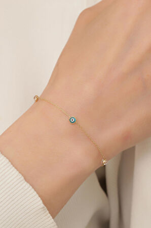 14 Ayar Altın Üç Mavi Nazar Gözlü Bileklik