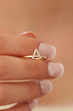 14 Ayar Altın Taşlı Minimal  A Harf Yüzük