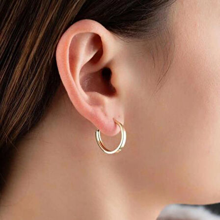 14 Ayar Altın Düz Halka Gizli Kilit Tekli Küpe 1.9 cm