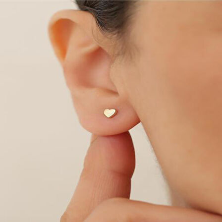 14 Ayar Altın Minimal Tekli Kalp Küpe