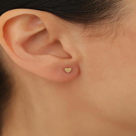 14 Ayar Altın Minimal Tekli Kalp Küpe